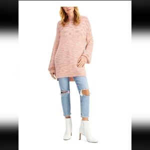 SUN+ MOON Womens Pouf Tunic Mock Neck Eyelash Sweater M